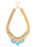 Gold Tone Metal Turquoise And White Crystal Necklace And Earring Set