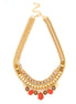Gold Tone Metal Coral With White Crystal Necklace And Earring Set