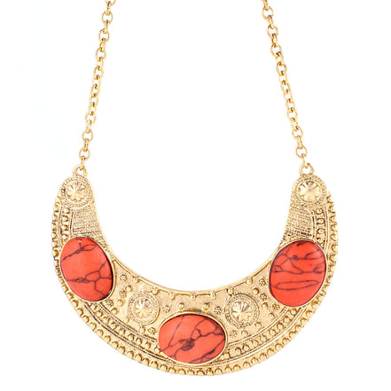 Coral And Gold Bib Necklace