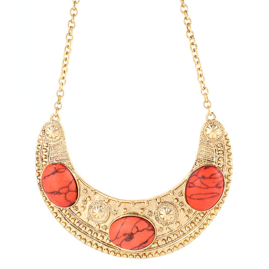 Coral And Gold Bib Necklace