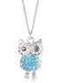 Silver Plated Turquoise Aqua And White Crystal Owl Necklace