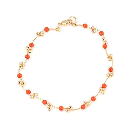 Gold Plated Coral Pearl Bead Anklet