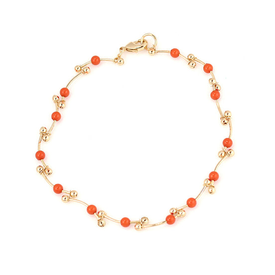 Gold Plated Coral Pearl Bead Anklet