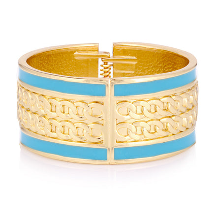 GOLD TURQUOISE METAL CHAIN BANGLE L  #FW1404507 (ED3)
