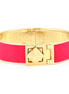 Gold Metal Dark Pink Enamel Hinged Bracelet
