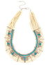 White silver and turquoise beaded indian bib necklace
