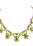 Gold Plated Oxide Olive Color Glass With Champagne Crystal Necklace