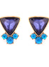 Gold Plated Oxide Montana Blue Color Glass With Blue Crystal Earring