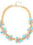 Gold Plated Chain And Blue And Peach Flower Necklace