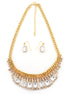 Gold-Tone Metal White Crystal Necklace And Earrings Set