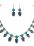 Teardrop Blue Stone With Blue Crystal Necklace Earring Set
