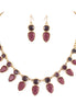 Teardrop Burgundy Stone With Amethyst Crystal Necklace Earring Set