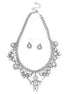 Silver Tone Metal White Crystal Necklace Earing Set