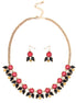 Gold Tone Metal Red And Black Necklace Earring Set