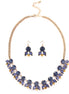 Gold Tone Metal Blue Stone With Blue Crystal Necklace Earring Set