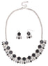 Silver Tone Black Stone With Hematite Silver Necklace Earring Set