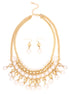 Gold Tone Metal Pearl Beads Ncklace And Earring Set