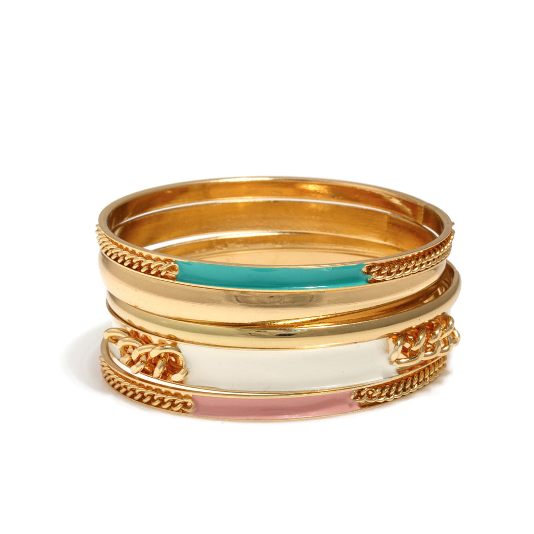 Gold Cream Pink And Turquoise Epoxy 5 Pcs Bangle Set