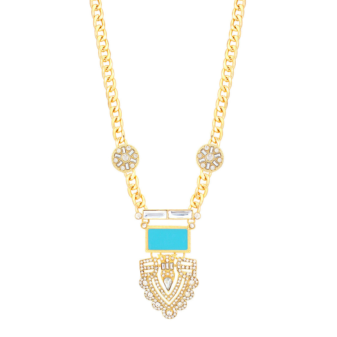 Gold-Tone Turquoise And White Crystal Necklace