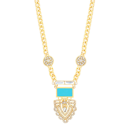 Gold-Tone Turquoise And White Crystal Necklace