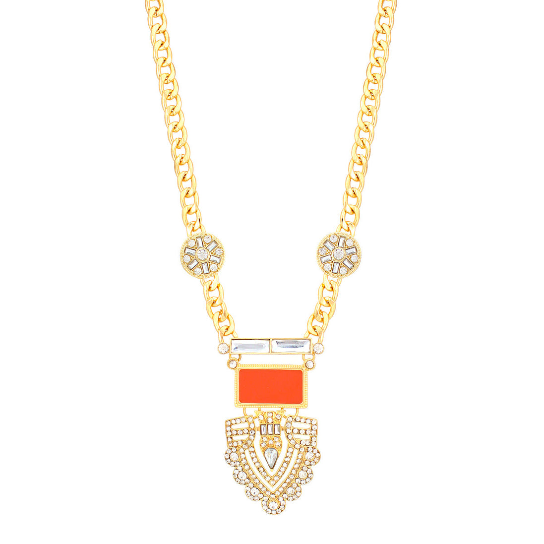 Gold-Tone Coral And White Crystal Necklace