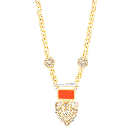 Gold-Tone Coral And White Crystal Necklace