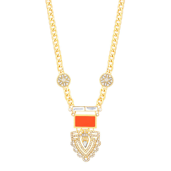 Gold-Tone Coral And White Crystal Necklace