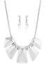 Silver- Tone Metal Plates With Crystal Hoops Necklace And Earring Set