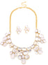 Silver And White Opaque Crystal Floral Necklace And Earring Statement Set