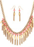 Coral Beads And Gold Spiked Chain Necklace And Earring Set