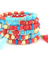 Gold Tone Metal Red And Blue Bead Wrap Bracelets