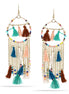 Gold-Tone Metal Multicolored Beads And Thread Tassel Chandelier Earrings