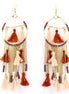 Gold Tone Metal Brown And Ivory Beads Tassel Earring