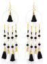 Gold Tone Metal Black And White Beads Tassel Earring