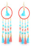 Gold Tone Metal Coral And Turquoise Beads Tassel Earring