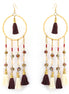 Gold Tone Metal Ivory And Brown Beads Tassel Earring