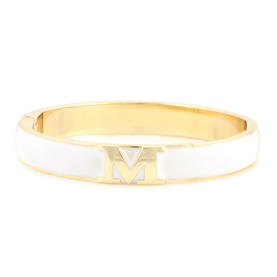 White And Gold "M" Hinged Bracelet
