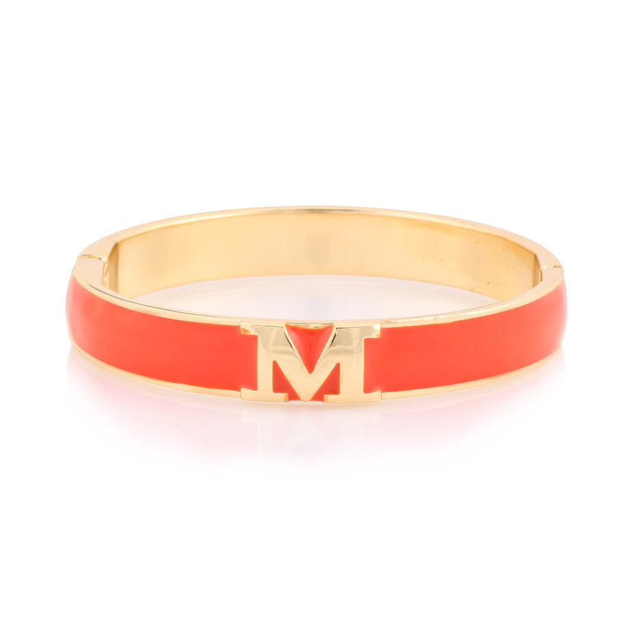 Coral And Gold "M" Hinged Bracelet