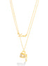 Gold Double Rows Chain With Little Lock And Love Pendant Necklace