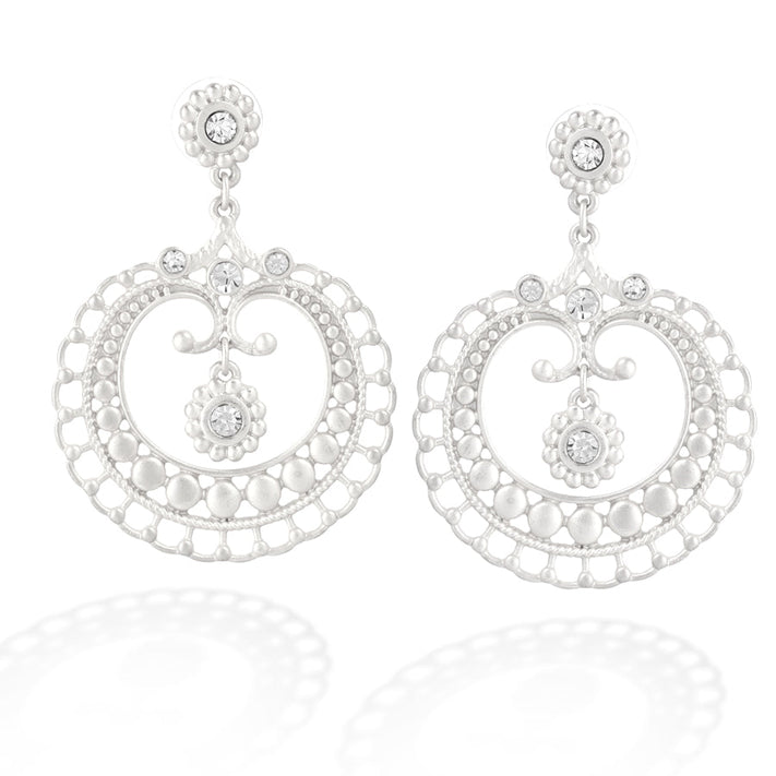 Silver Matt Hallow Out Flower Pendant Earring