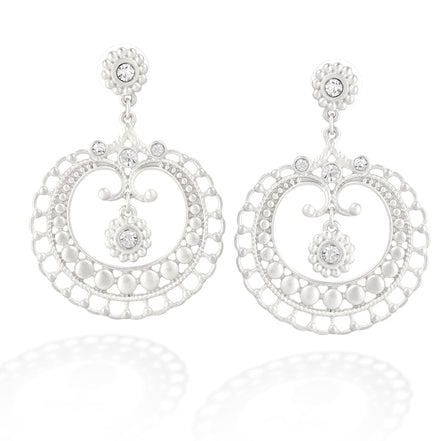 Silver Matt Hallow Out Flower Pendant Earring