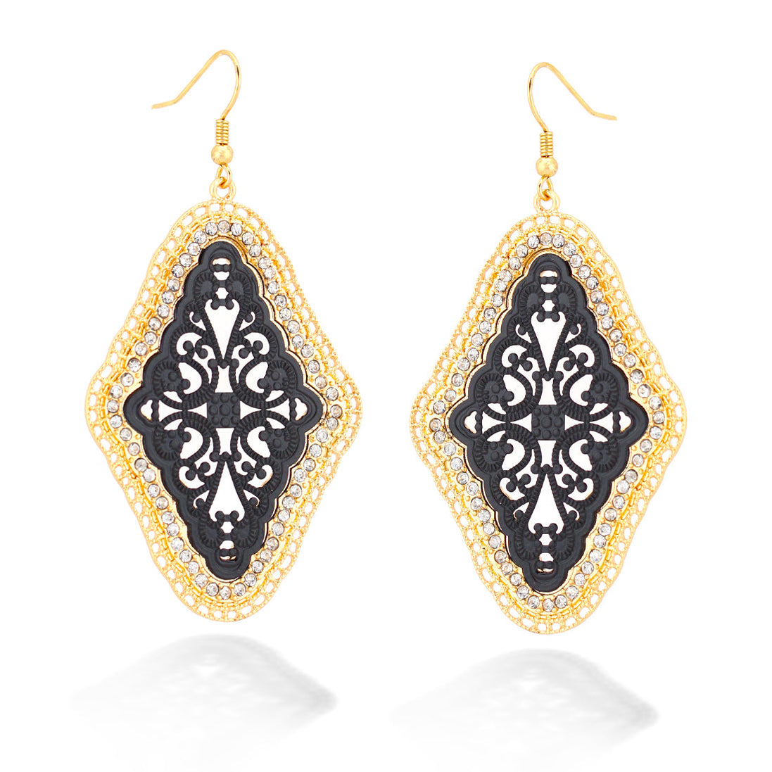 Gold And Black Intricate Diamond Shaped Earrings