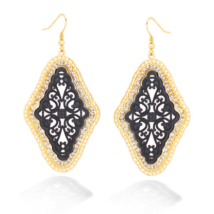Gold And Black Intricate Diamond Shaped Earrings