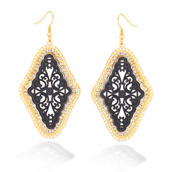 Gold And Black Intricate Diamond Shaped Earrings