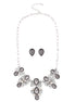 Rhodium-Tone Simulated Pearl And Crystal Necklace Earring Set