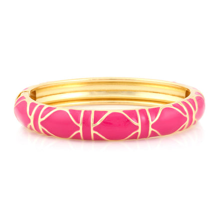 Gold-Tone Fushia Hinged Epoxy Design Bangle 