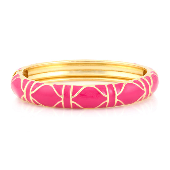 Gold-Tone Fushia Hinged Epoxy Design Bangle 