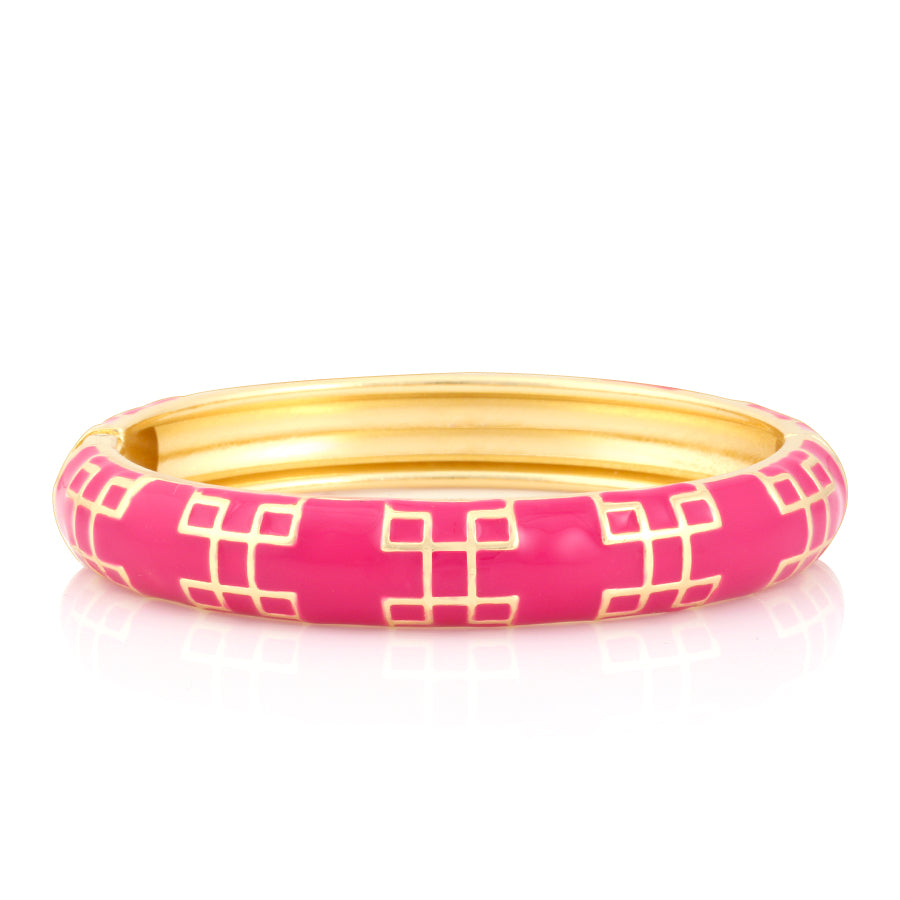 Gold-Tone Fushia Hinged  Epoxy Design Bangle 