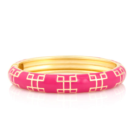 Gold-Tone Fushia Hinged  Epoxy Design Bangle 