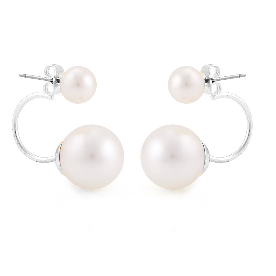 Silver-Tone Metal White Pearl Hoop Earrings